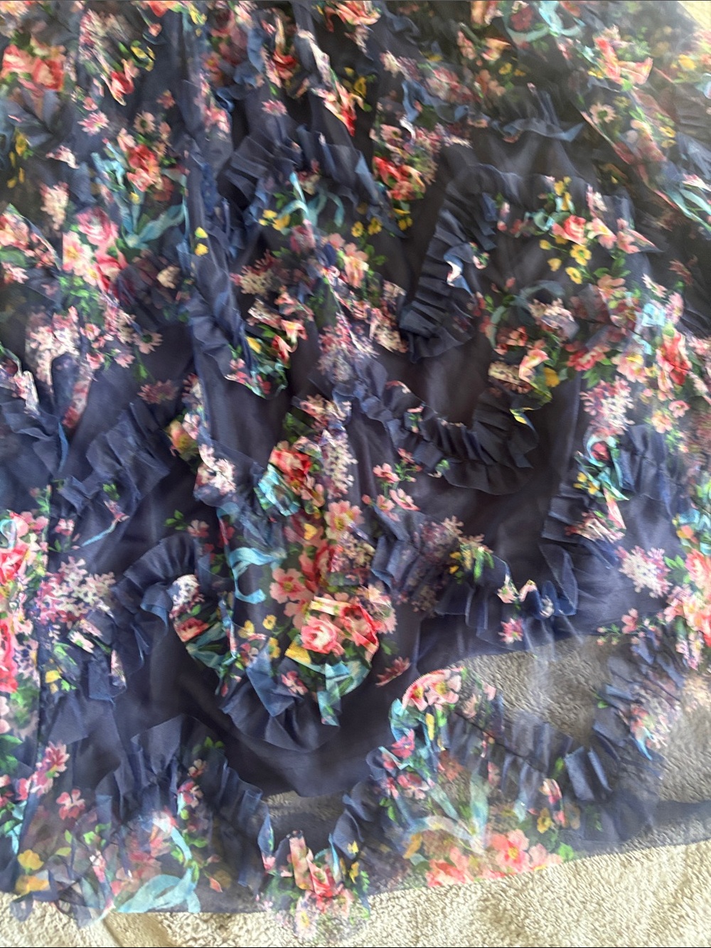Lulu's Navy Floral Ruffled Strapless Dress - Picture 5 of 8